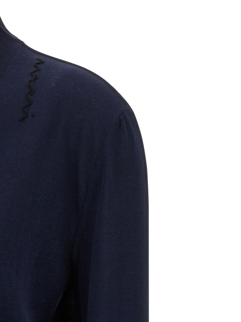 Marni Two-tone Wool And Silk Cardigan With Embroidered Detail In Blue