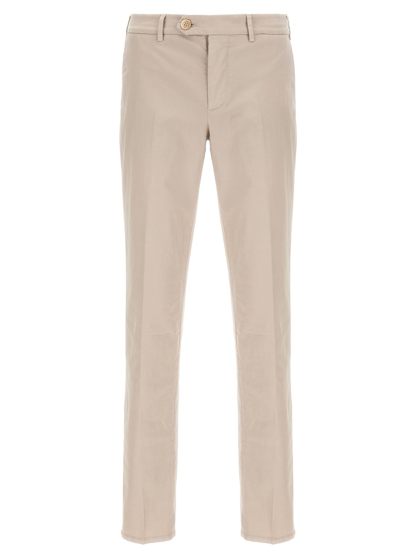 Brunello Cucinelli Garment-dyed Cotton Chinos With Zip Closure In Neutral