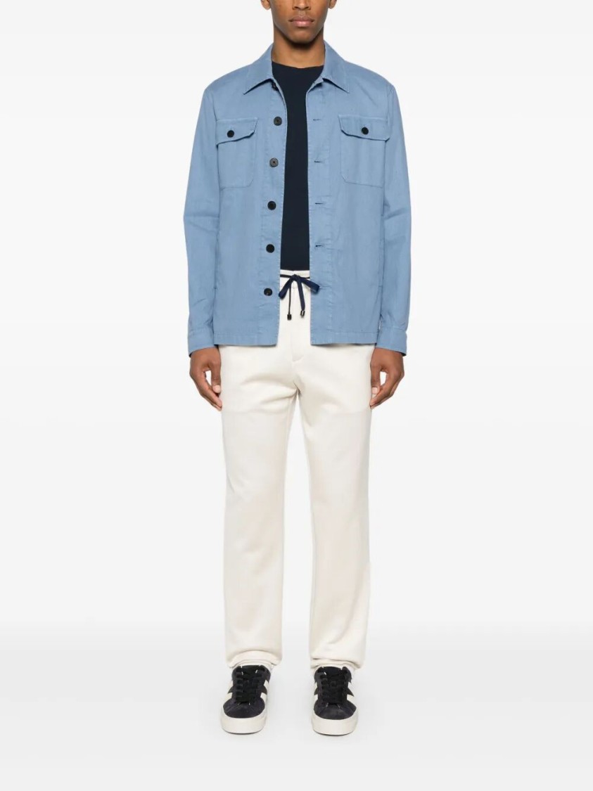 Drumohr Classic Linen Overshirt With Button-up Front In Blue