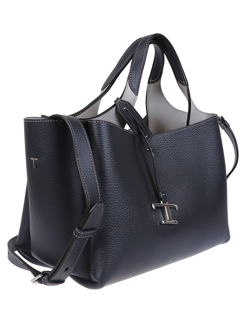 Tod's Structured Black Leather Shoulder Bag In Gray