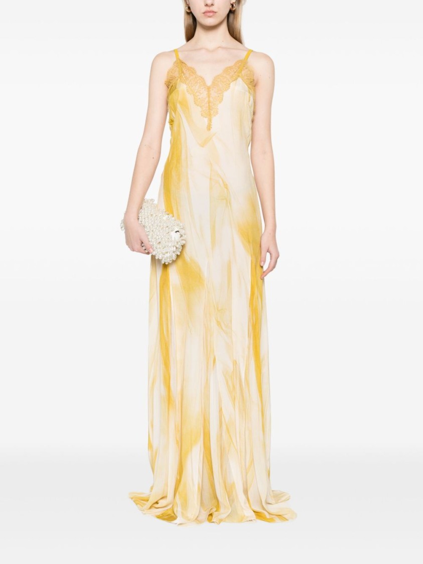 Shop Elisabetta Franchi Flowing Maxi Dress With Lace Detailing