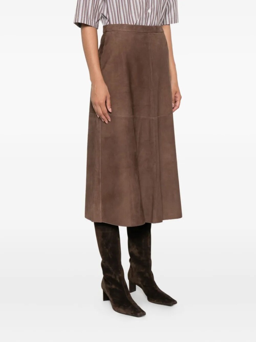 Max Mara Cipria Lambskin Suede Skirt In Brown
