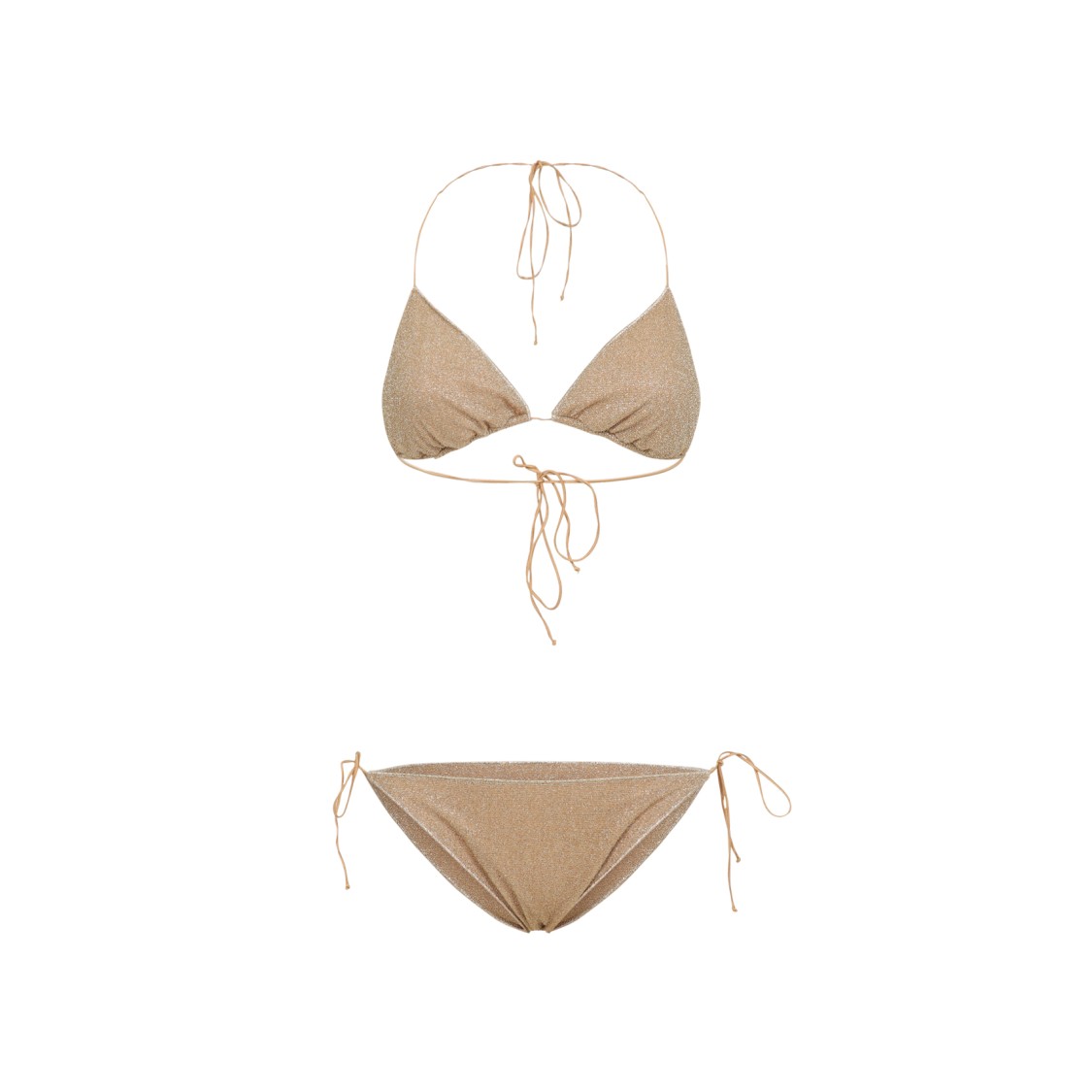 Shop Oseree Oséree Metallic Gold Bikini With Halterneck Design And Glitter Finish In Neutrals