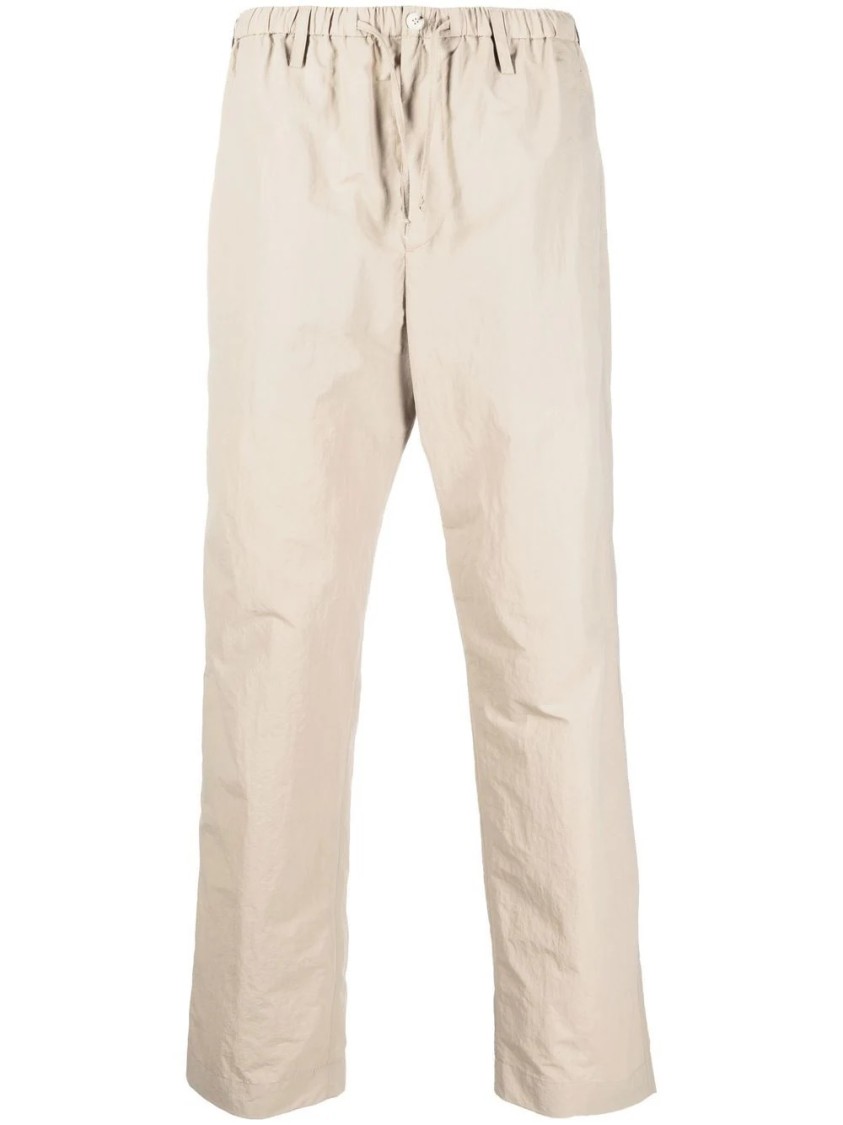 Nanushka Relaxed Fit Trousers With Elastic Waistband And Textured Fabric In Neutral