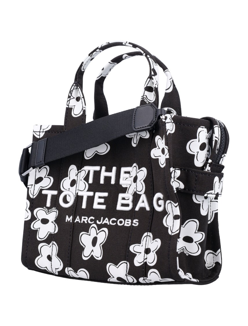 Marc Jacobs 'the Medium Tote' Black Handbag With Logo Lettering On The Front And All-over Floral Print In Black