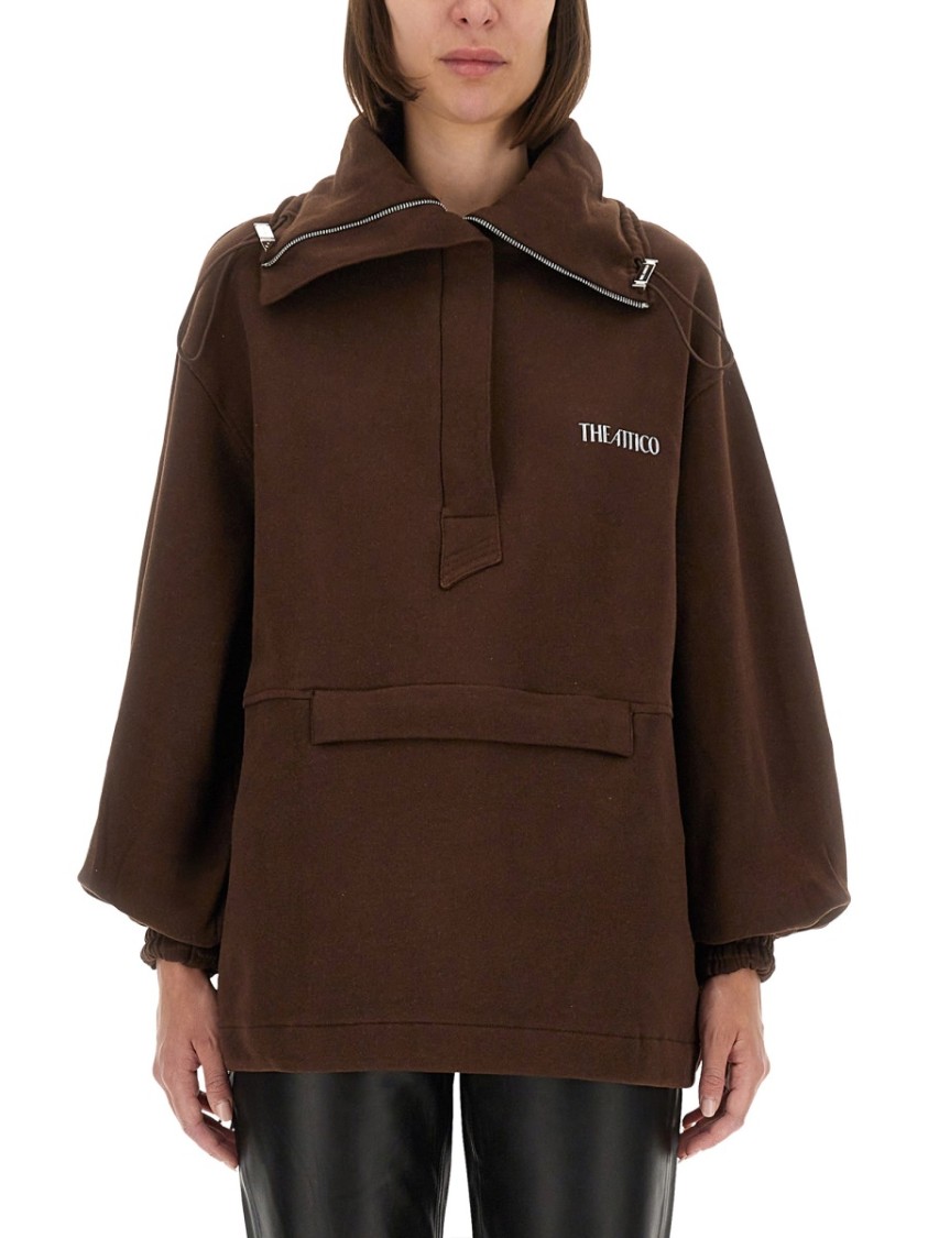 Attico Oversized Blouson With High Collar In Brown