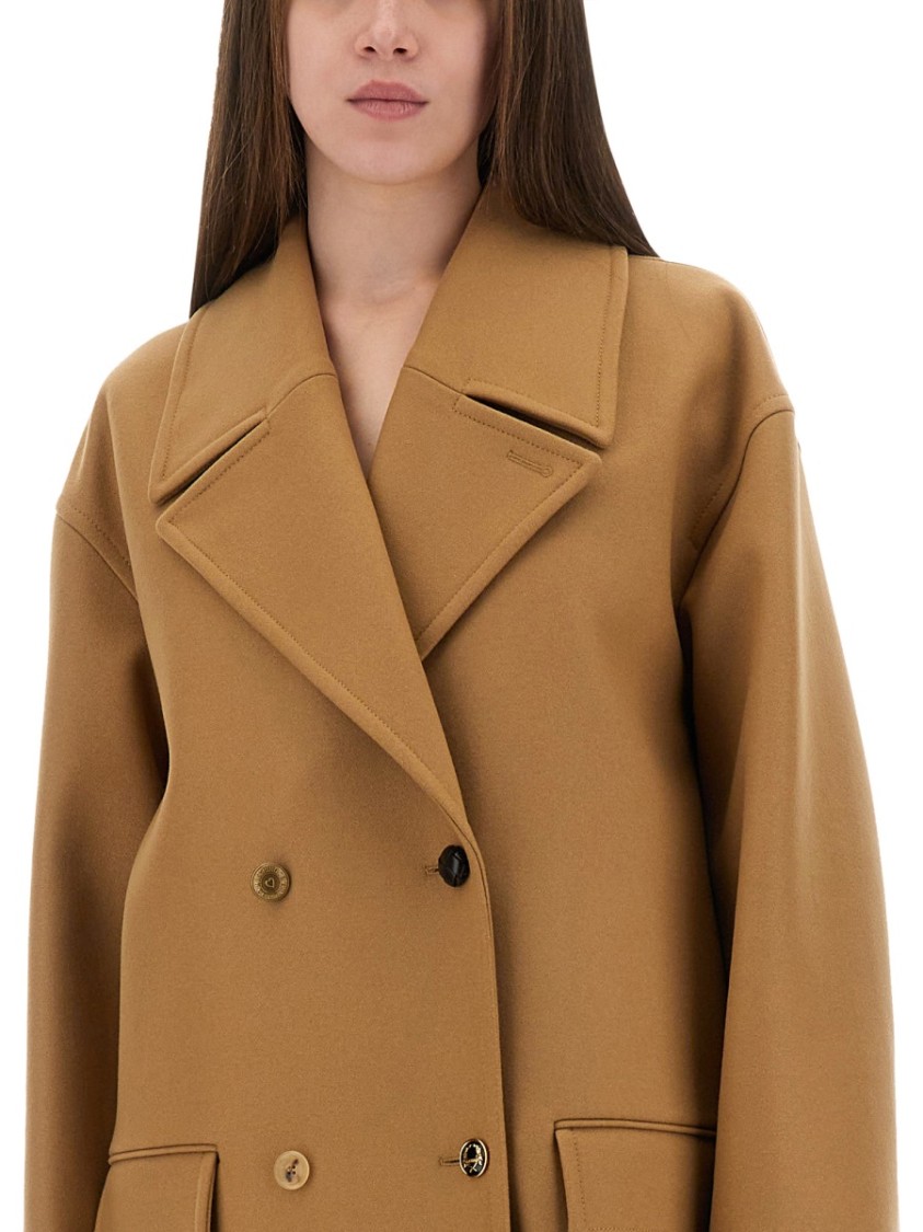 Moschino Double-breasted Wool Coat With Wide Lapel In Brown