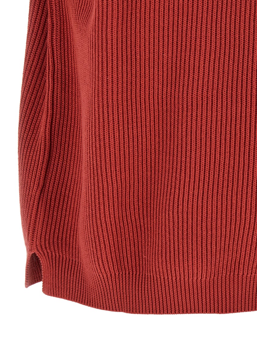Brunello Cucinelli Ribbed Cotton Knit Polo Shirt In Red