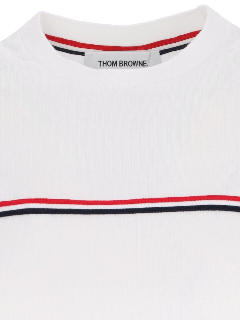 Thom Browne White Crewneck T-shirt With Signature Rwb Stripe In Cotton Woman