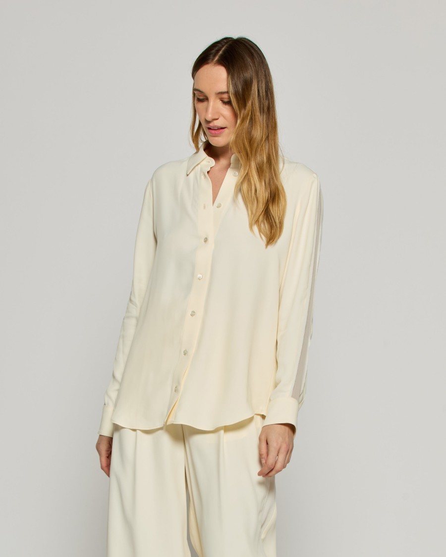 Serena Bute Classic Shirt With Georgette Trim - Cream In Grey