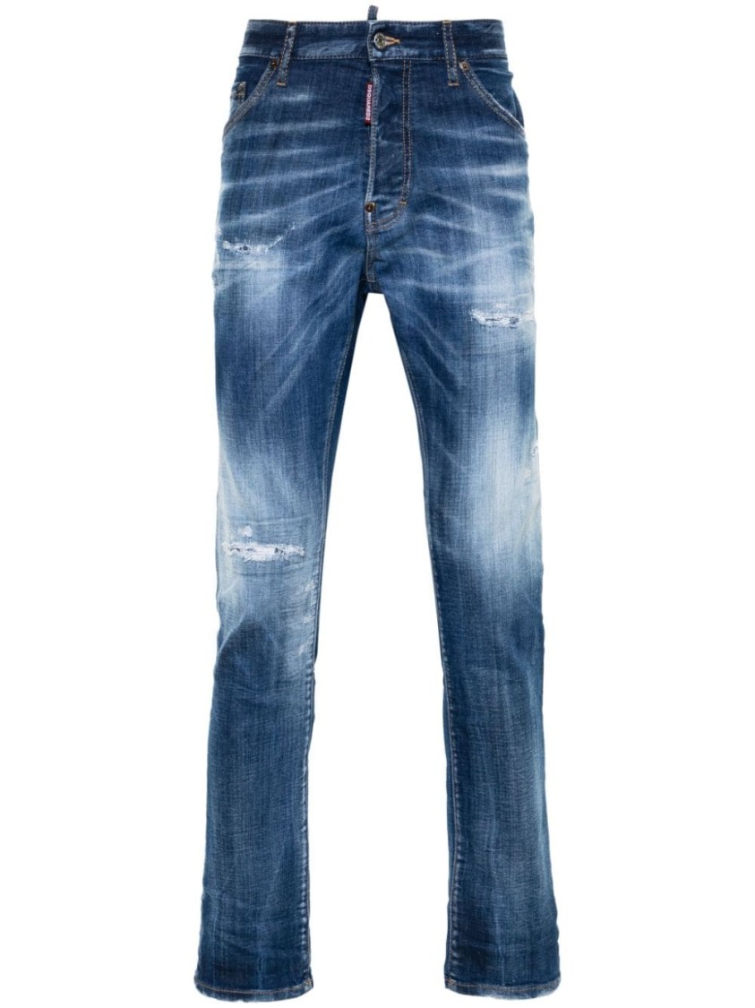 Shop Dsquared2 Blue Slim-fit Denim Trousers With Distressed Detailing