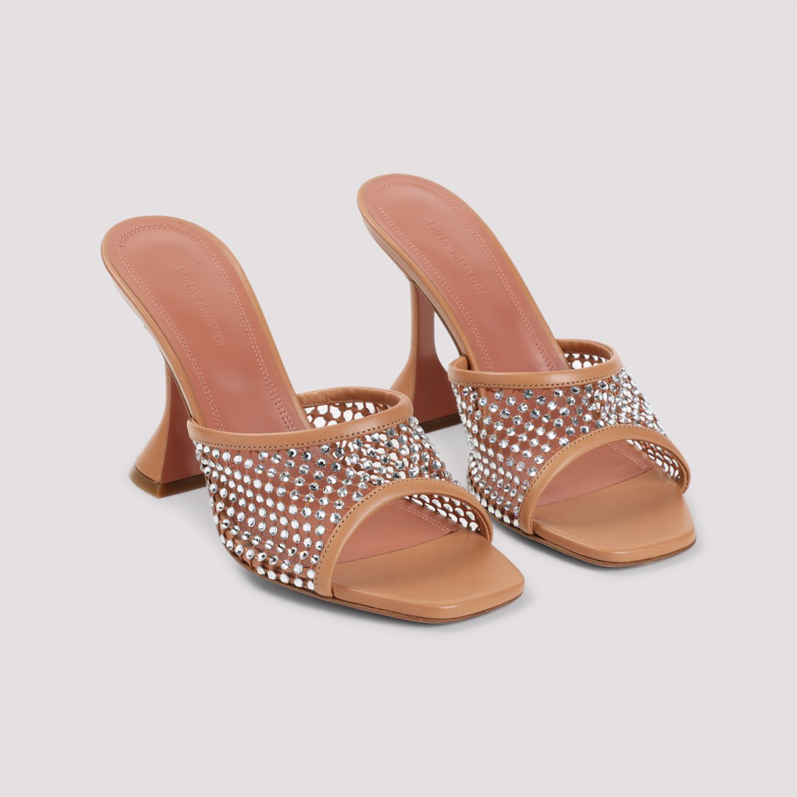 Amina Muaddi Tan Lupita Crystal Net Slipper Heeled Sandals In Neutrals