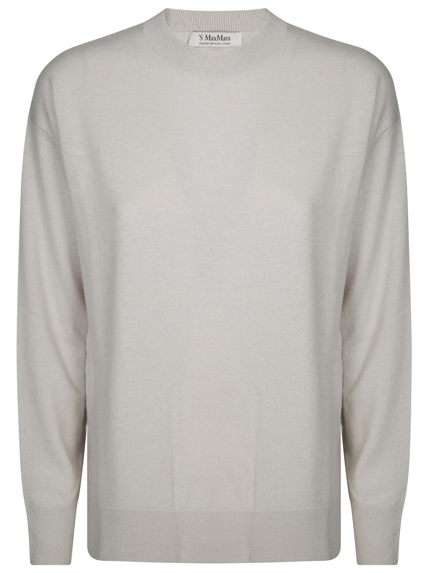 Max Mara Classic Crew Neck Sweater With Ribbed Detailing In Neutral