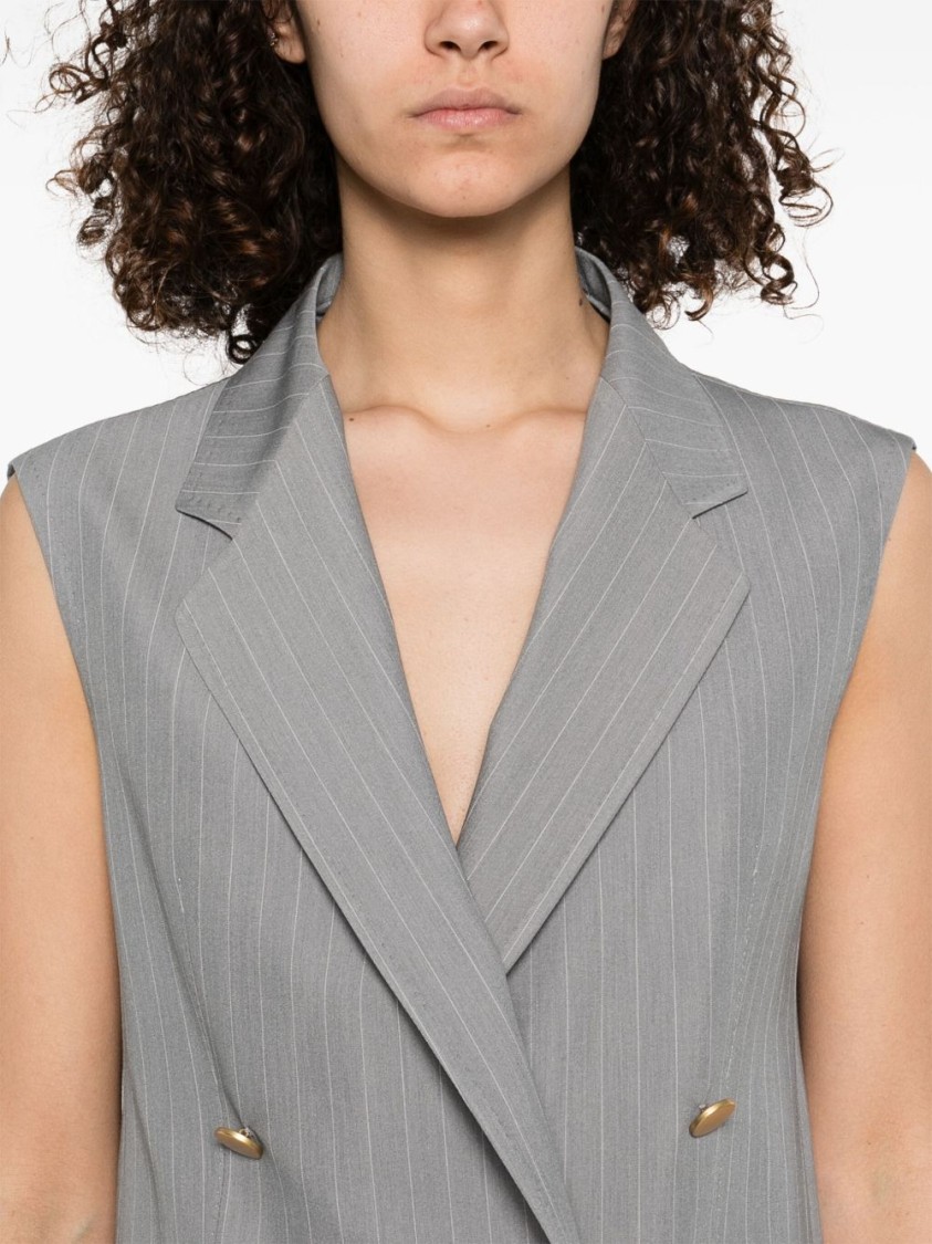 Shop Tagliatore Tailored Grey Sleeveless Blazer With Gold-tone Buttons