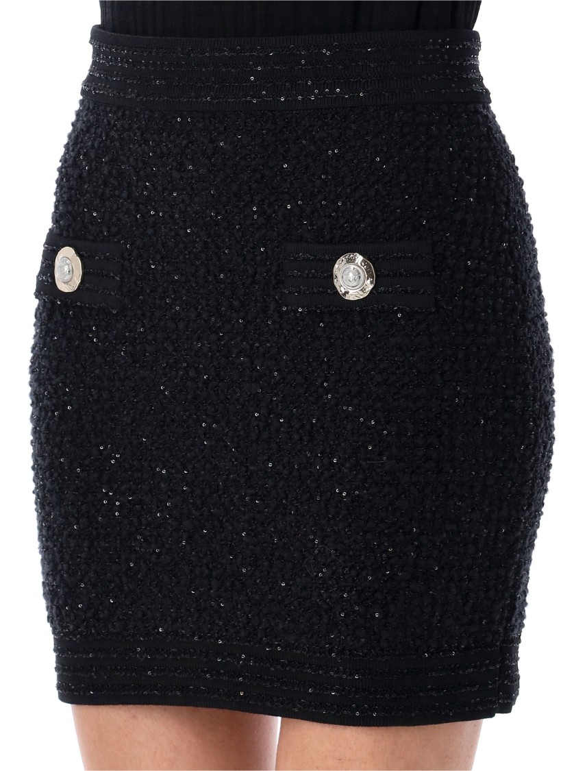 Balmain Sequins Tweed Mini Skirt In Multi