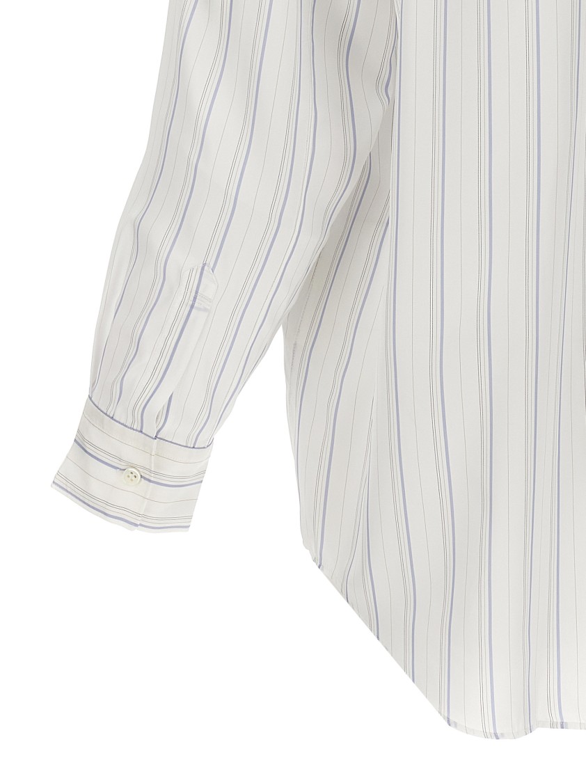 Comme Des Garçons Striped Shirt With Button-down Collar And Pocket In White