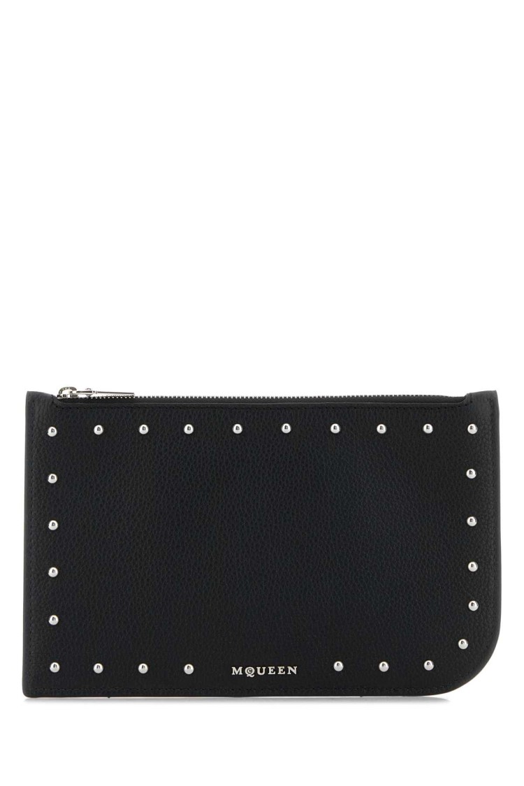Alexander Mcqueen Textured Leather Wallet With Metallic Studs In Black