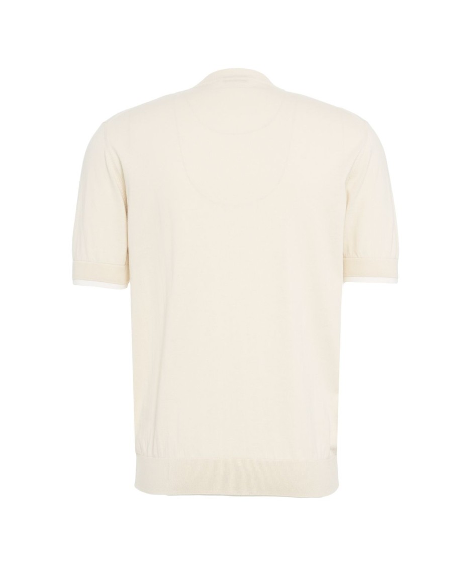 Shop Paolo Pecora Beige Crew Neck T-shirt With Ribbed Cuffs