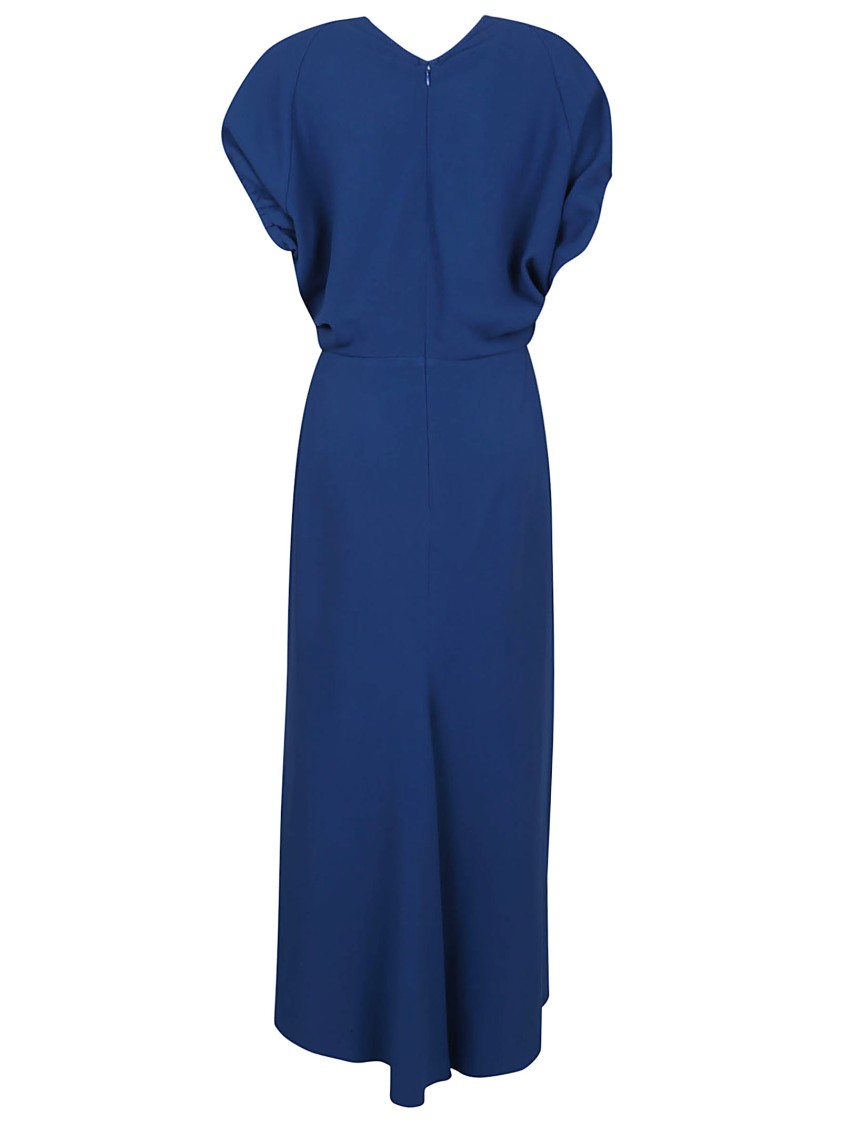 Victoria Beckham Deep V-neck Midi Dress With Draped Sleeves In Blue