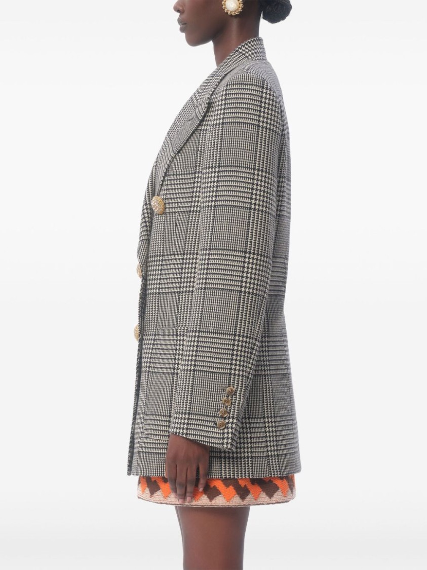 Shop Valentino Grey Double-breasted Wool Houndstooth Blazer