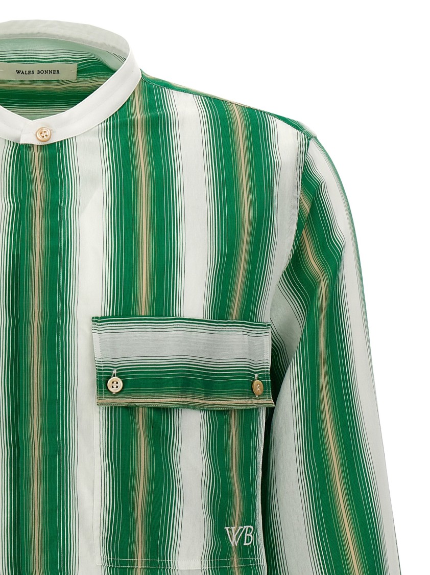 Wales Bonner Cadence Silk Shirt Green And Ivory In Green
