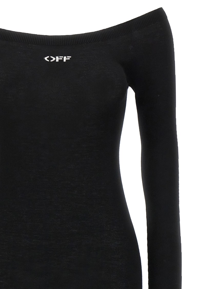 Off-white Viscose Knit Midi Dress With Logo Intarsia In Black