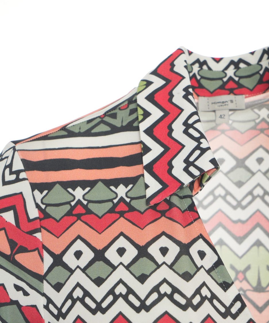 HIMON'S HIMONS GEOMETRIC PATTERN WRAP DRESS WITH SHIRT-COLLAR 