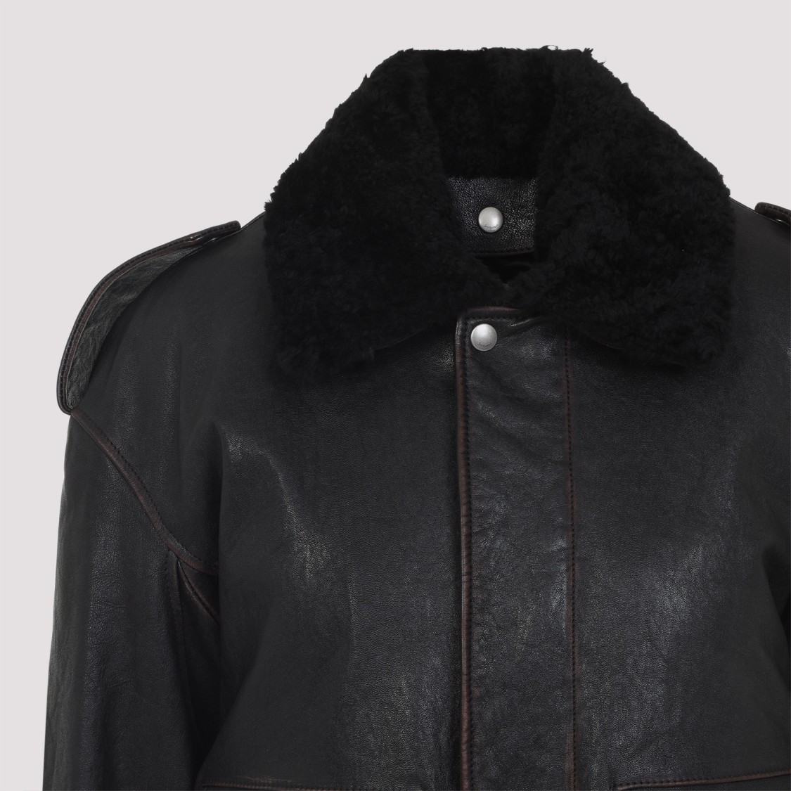 Saint Laurent Leather Bomber Jacket In Black