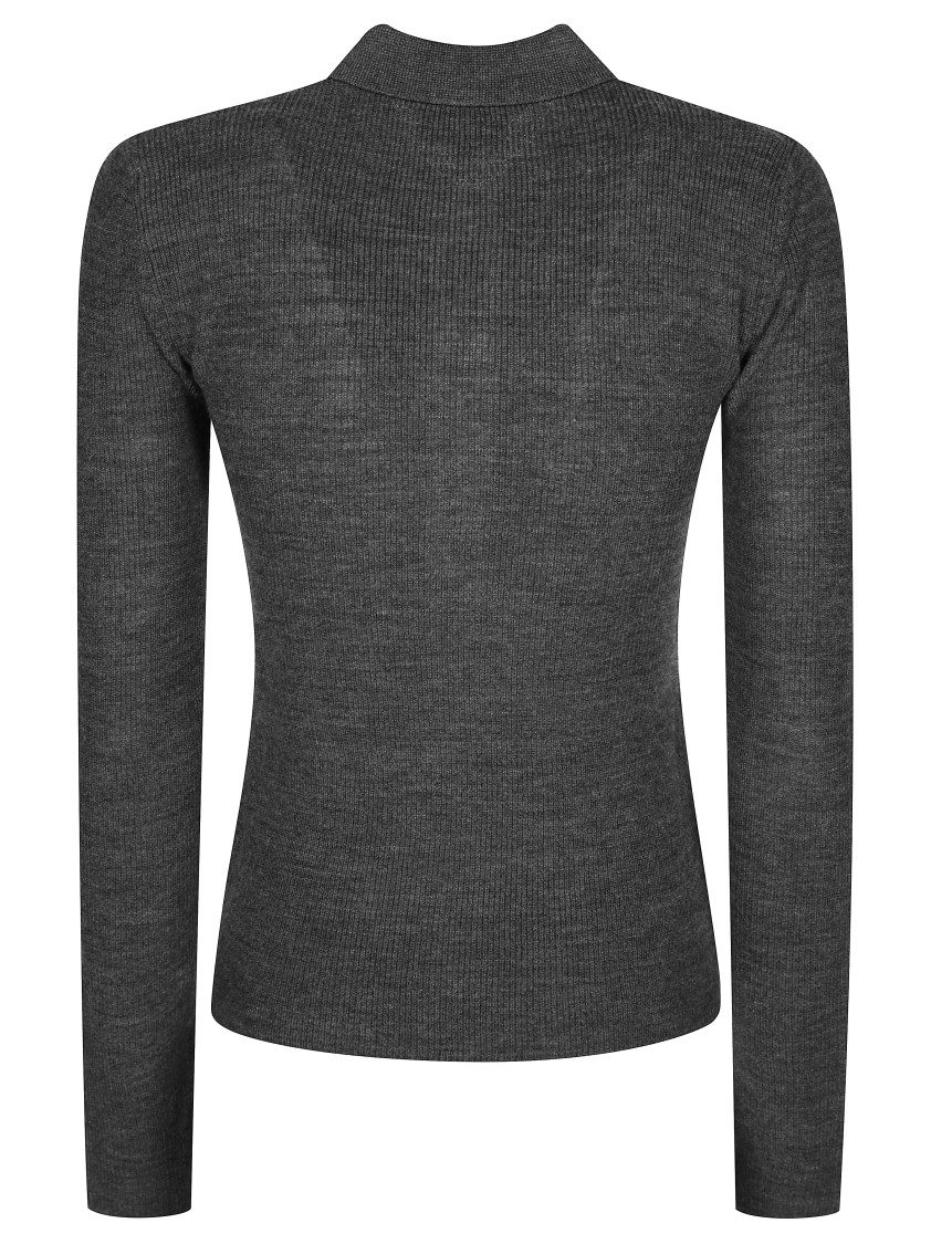 Ganni Grey Sweater With Classic Collar And Check Motif On The Front In Gray