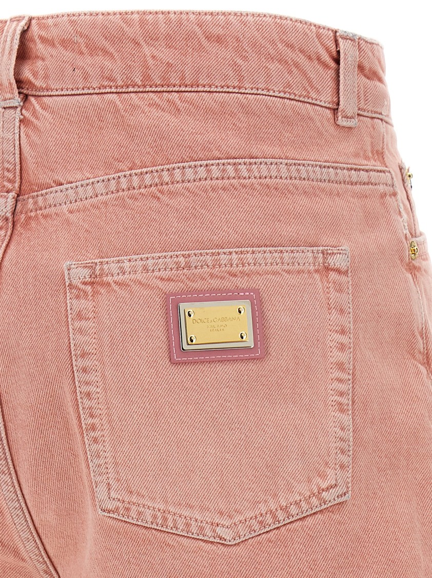 Dolce & Gabbana Garment-dyed High Waist Denim Shorts In Pink