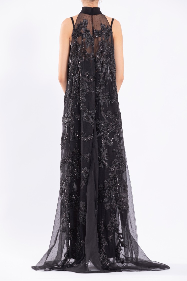 Saiid Kobeisy Crepe Jumpsuit With Beaded Maxi Top In Multi
