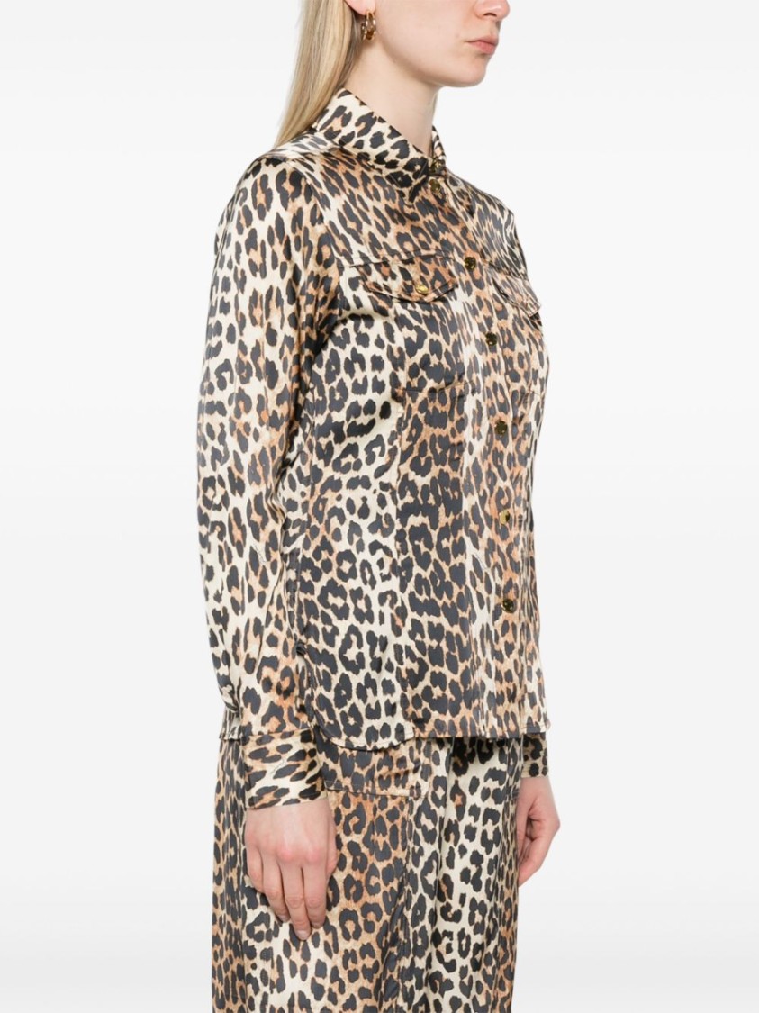 Ganni Shirt With Animalier Print In Brown