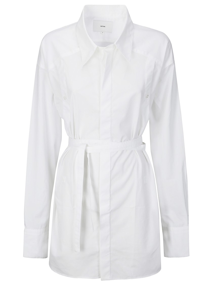 Setchu Cotton Shirt With Belt And Cutouts In White
