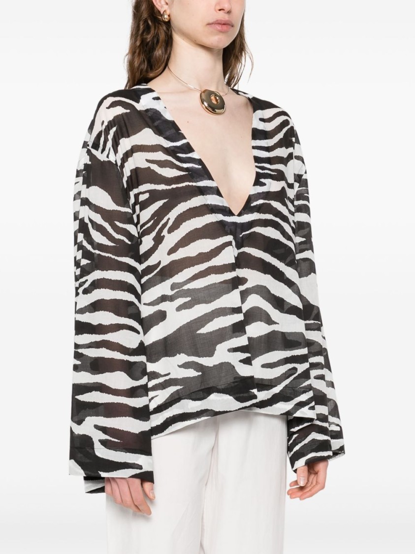 Shop Attico The Zebra Print Top With Deep V-neckline