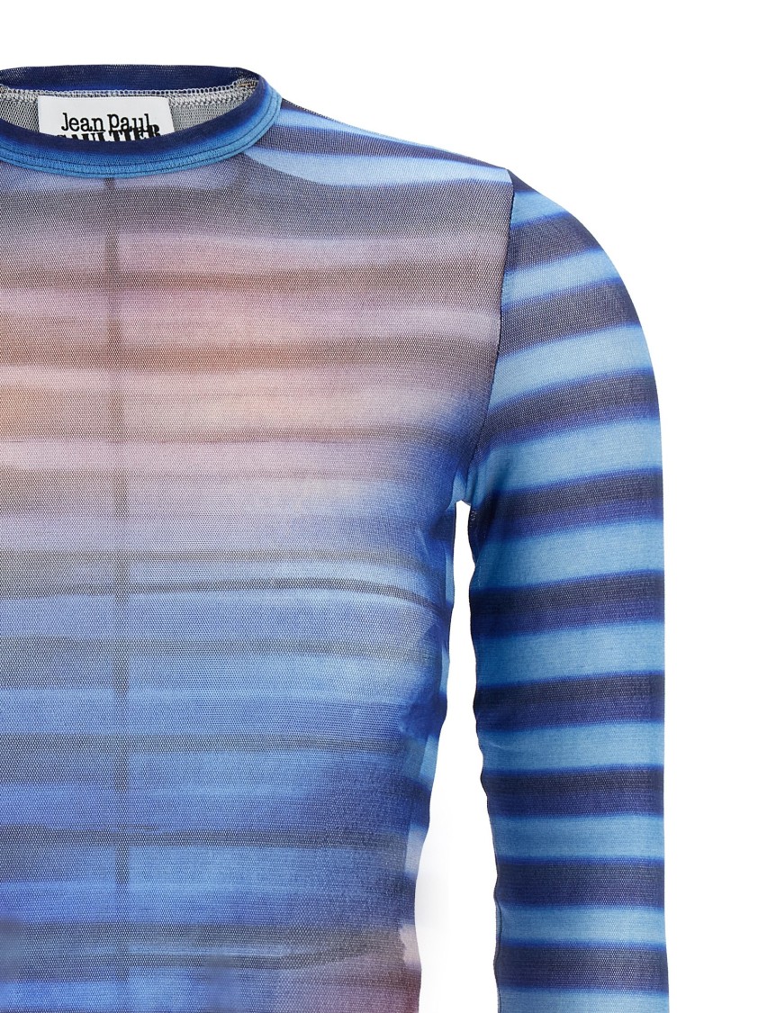 Jean Paul Gaultier Light Blue Mesh Printed Air Long Sleeves Top In Blue