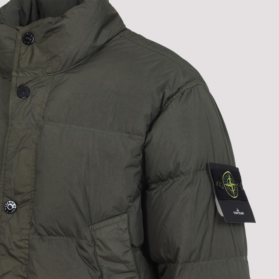 Stone Island Quilted Nylon Jacket Hidden Elements In Green