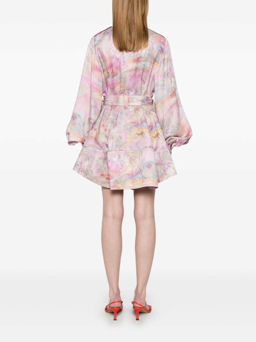 Zimmermann Short Printed Jacket Dress With Belted Waist In Multi