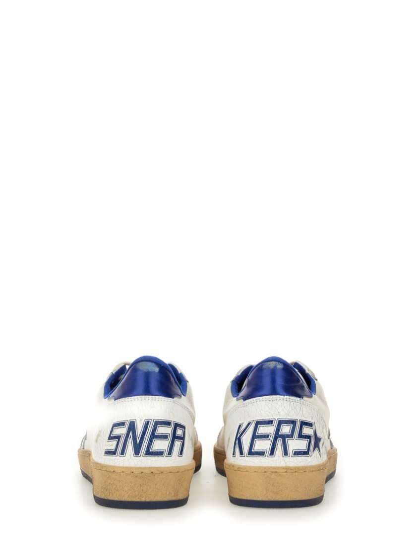 Golden Goose Ball Star Sneakers In White Nappa Leather With Light Blue Laminated Leather Star And Heel Tab