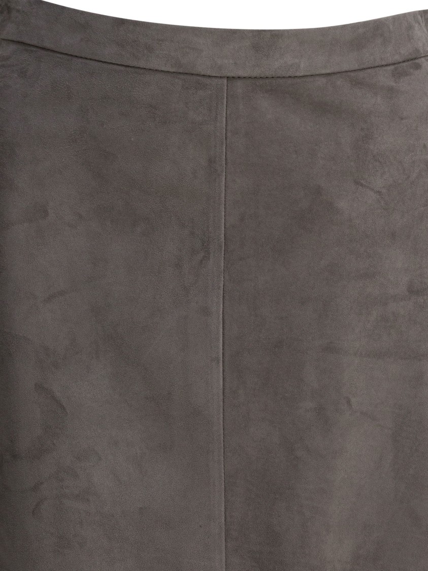 Max Mara Midi Grey Suede Skirt In Gray
