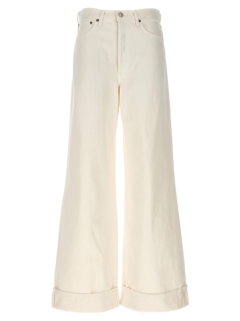 Agolde White Denim Flared Jeans In White