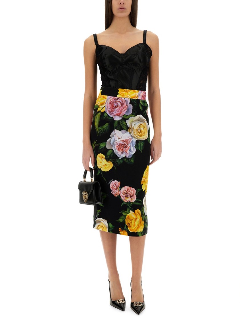 Dolce & Gabbana Multicolor Shirt With Oversize Pointed Collar And All-over Floral Motif In Silk Stretch Woman In Multicolor