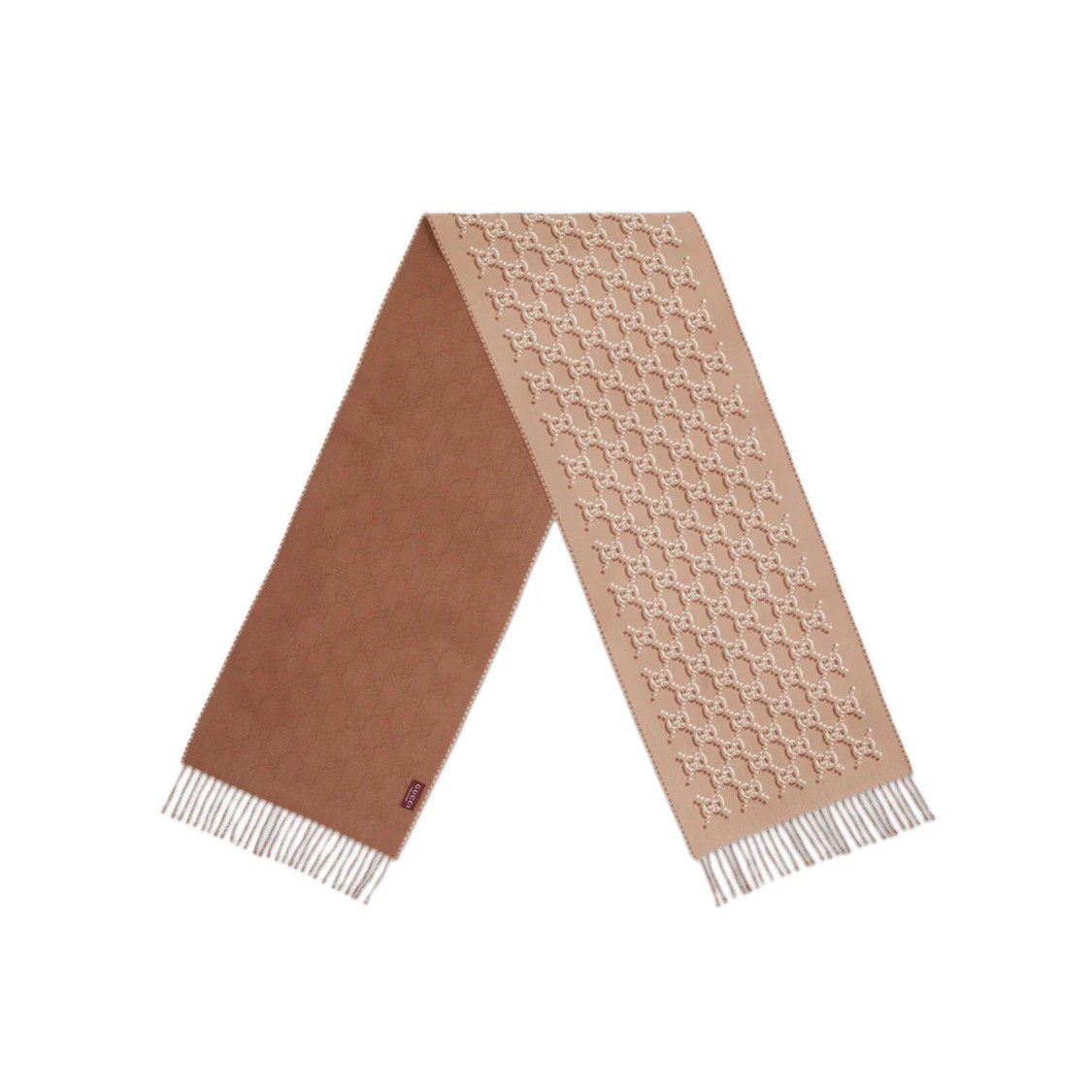 Gucci Textured Brown Wool Scarf With Fringed Edges In Brown