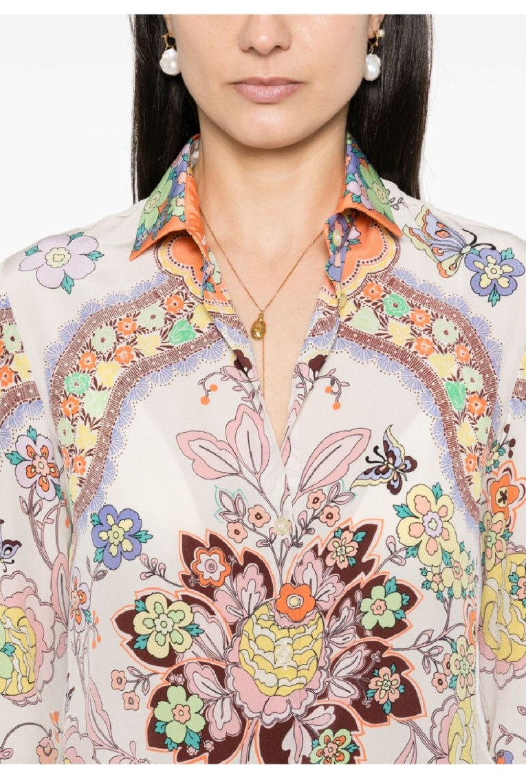 Etro Floral Paisley Print Button-up Silk Shirt In Neutrals