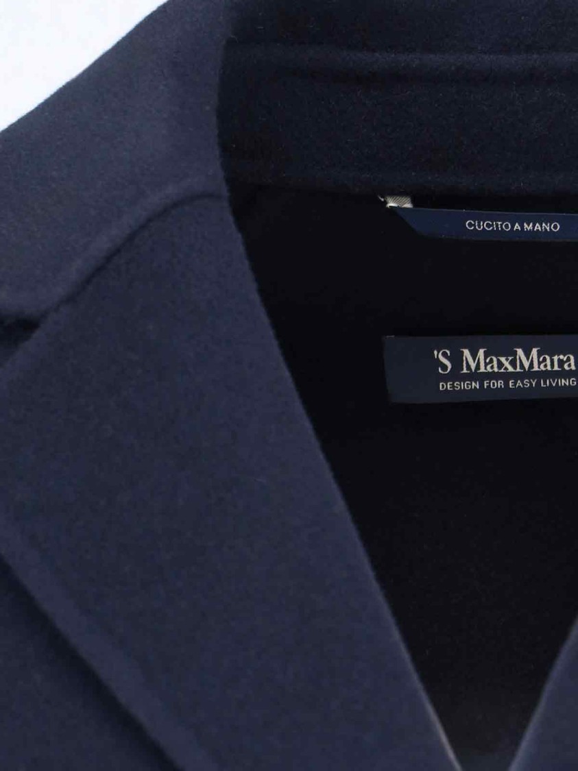 Max Mara Short Navy Virgin Wool Coat With Classic Lapel In Blue