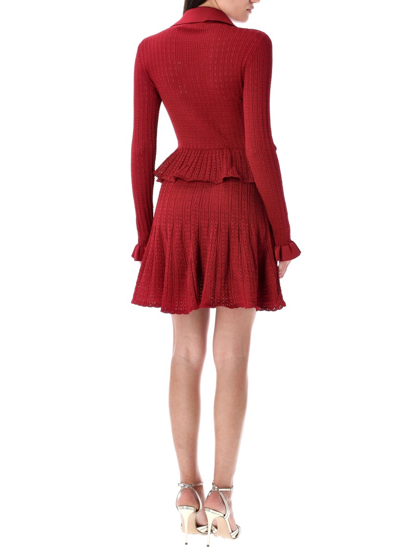 Self-portrait Burgundy Mini Dress With V-neck And Flared Hem In Red
