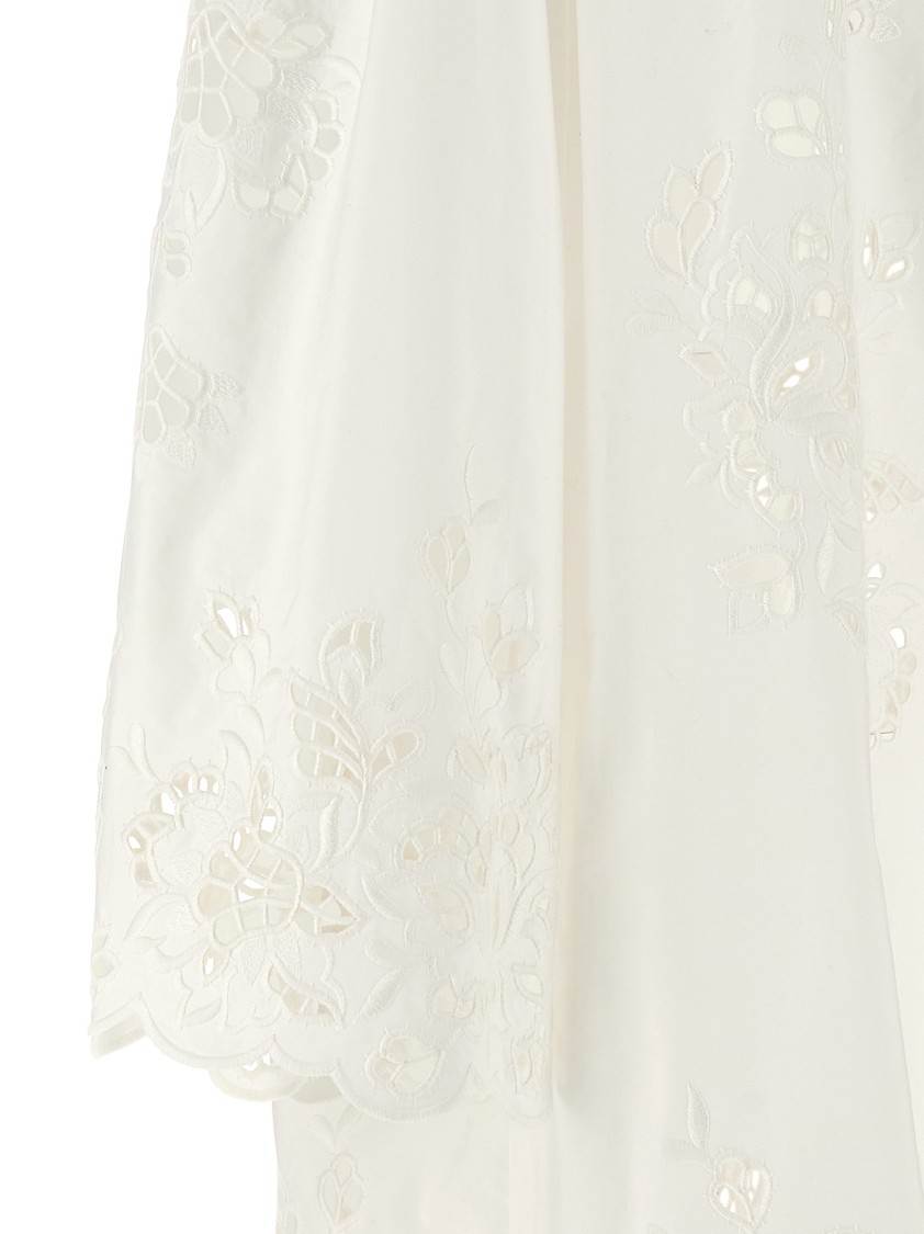 Dolce & Gabbana Sleeve Puff Embroidery Floral Hem Scalloped In White