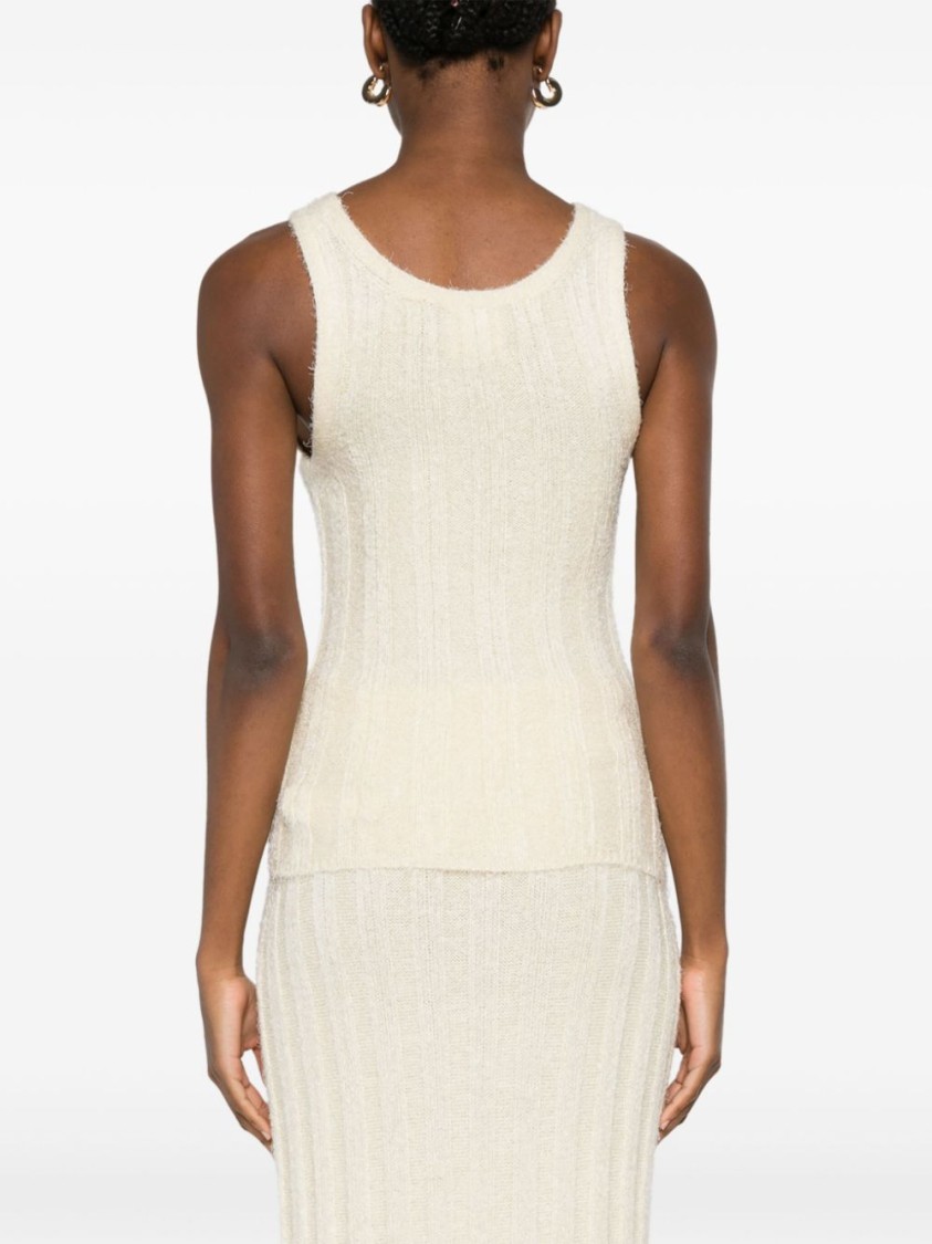 Khaite Ribbed Silk-cashmere Top With Scoop Neckline In Neutral