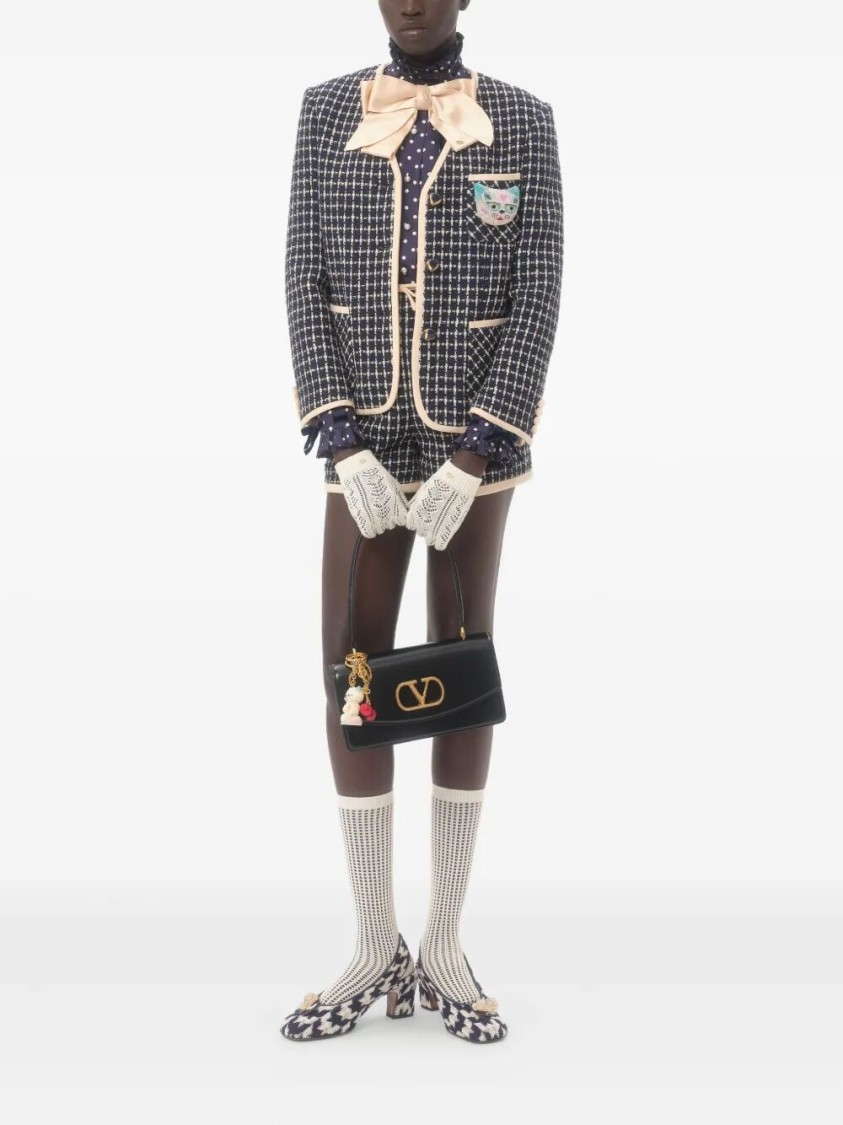 Valentino Boucle Wool Blend Jacket With Contrast Trim In Blue