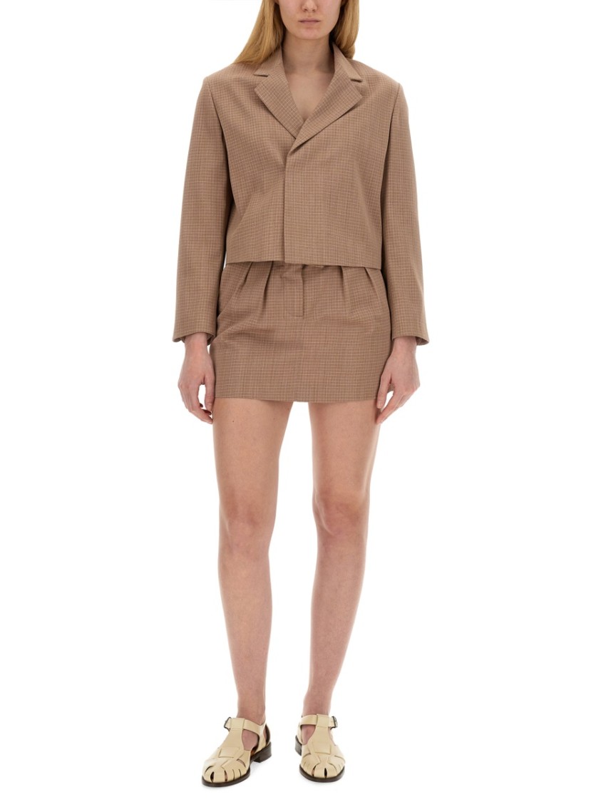 Alysi Classic Check Mini Skirt With Tailored Pleats In Brown