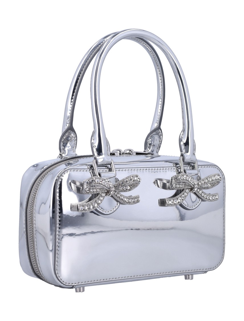 Shop Self-portrait Metallic Leather Mini Tote Bag In Silver